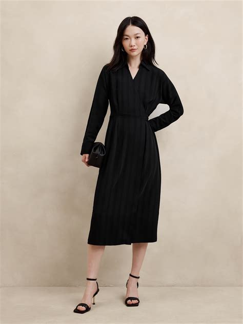 Banana Republic Tonal Stripe Wrap Midi Dress International Shipping
