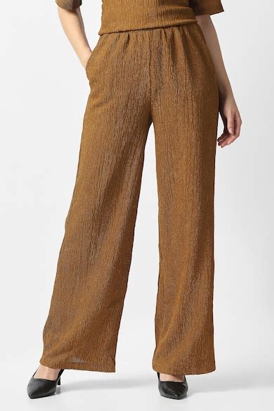 Buy Women Brown Textured Casual Trousers Online - 40006265 | Van Heusen