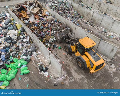 Handling Construction Waste on the Landfill Site, Aerial Side View ...