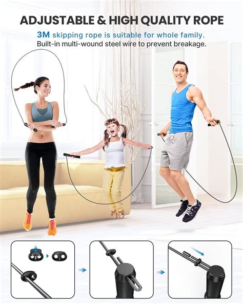 RENPHO Smart Jump Rope - High-Speed Fitness Skipping Rope with APP Data Analysis - Black Steel ...