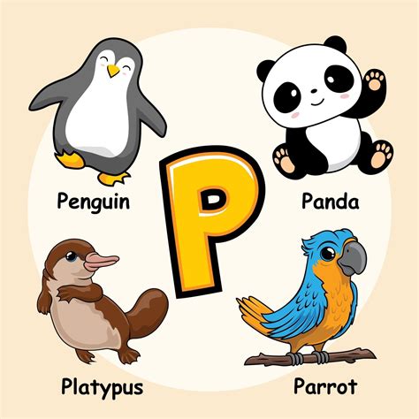 Animals Alphabet Letter P for Penguin Panda Platypus Parrot 3281047 ...