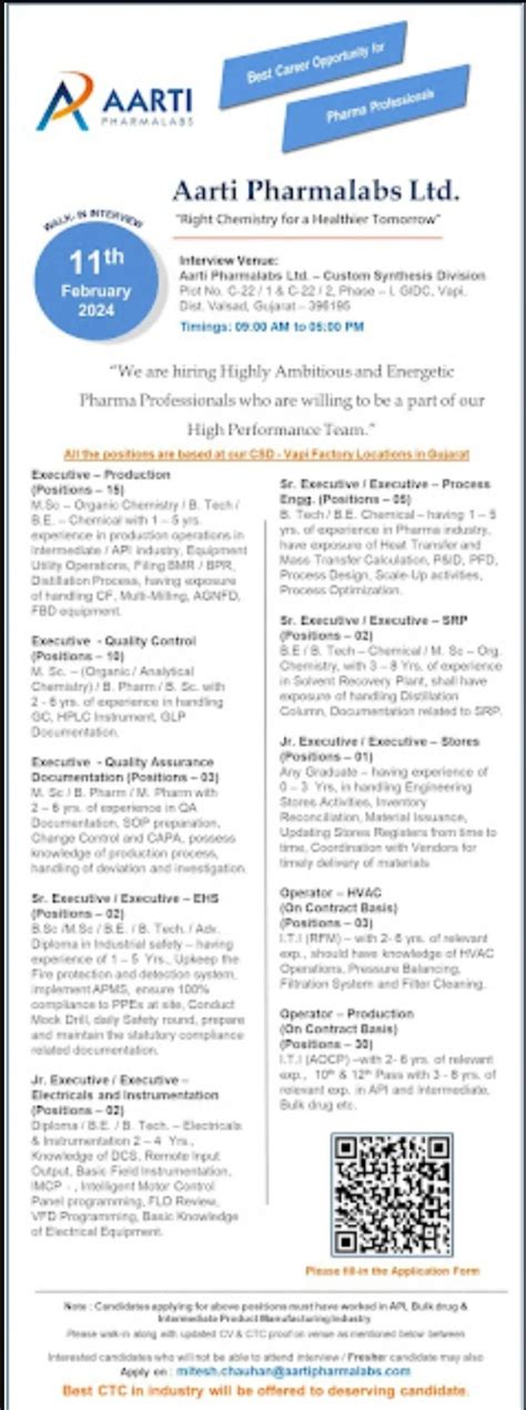 Aarti Pharma Labs Walk In Interview for Production Quality QCQA Safety ...