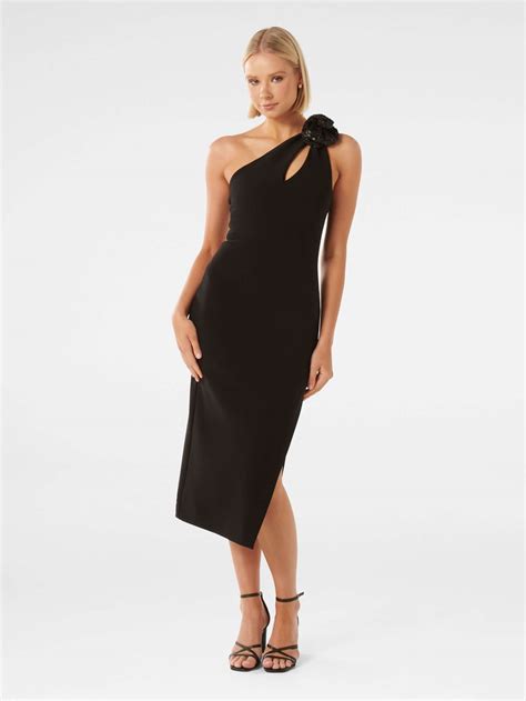 Buy Black Petal One Shoulder Rosette Midi Dress Online