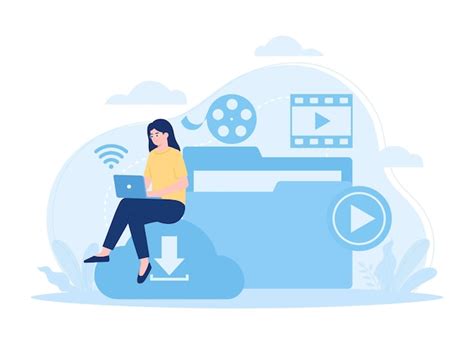 People downloading multimedia files via laptop trending concept flat ...