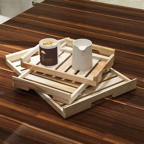 Buy Teak Wood Serving Tray/Table Décor (Set of 3) Online – WoodenTwist