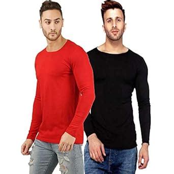 Buy FancyWay Men's Round Neck Full Sleeve Casual RED Black T Shirt ...