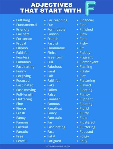 Adjectives That Start With F - Capitalize My Title