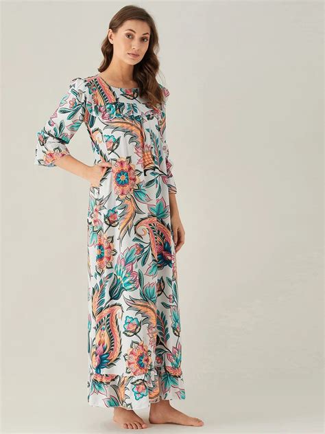 Bold Floral White Ruffled Nightdress – The Kaftan Company