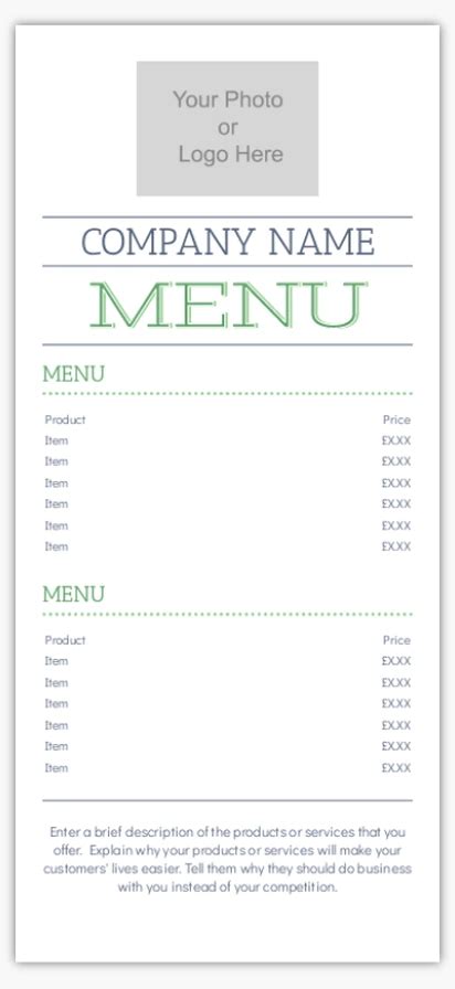 Menus Rate Cards Templates & Designs | Vistaprint