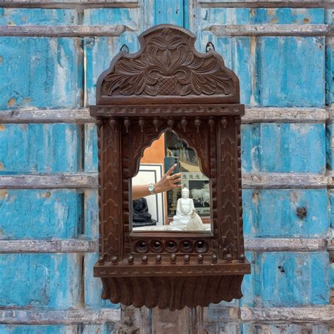Indian Handcarved Wooden Wall Mirror, Jharokha Mirror, wall decor ...