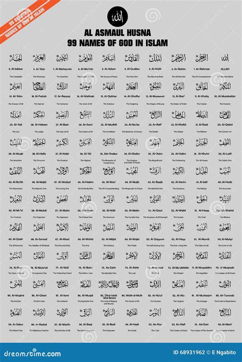 99 Names / Attributes of Allah (God in Islam) in Arabic Stock Vector ...