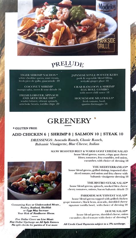 Menus | Parkside Grille | Wildwood, MO