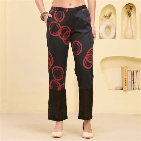 Black and Red Powerful Print Embellished Straight Trouser – First ...