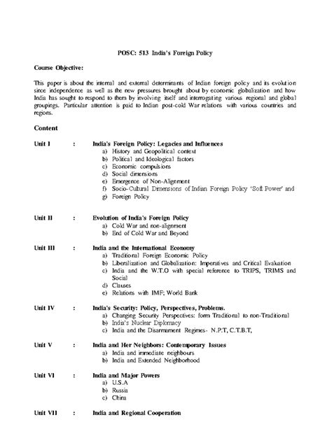 POSC 513: Indian Foreign Policy - Determinants and Evolution - Studocu