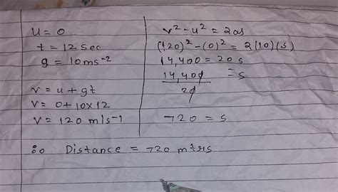 Calculate the vertical distance of an object dropped from rest after 12 ...