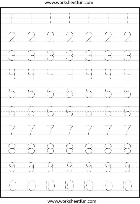 Number Tracing Worksheets For Kindergarten- 1-10 – Ten Worksheets ...