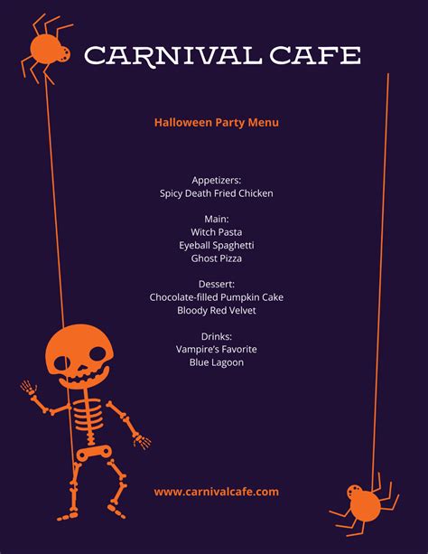Free Halloween Menu Templates, Editable and Printable