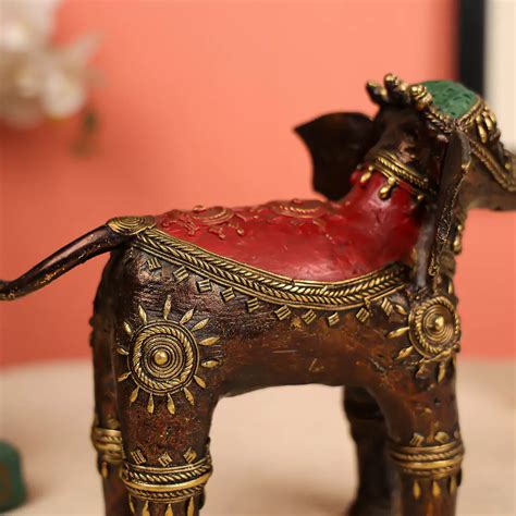 Buy Colored Brass Dhokra Elephant – 8" Tribal Decor – Ethnic India ...