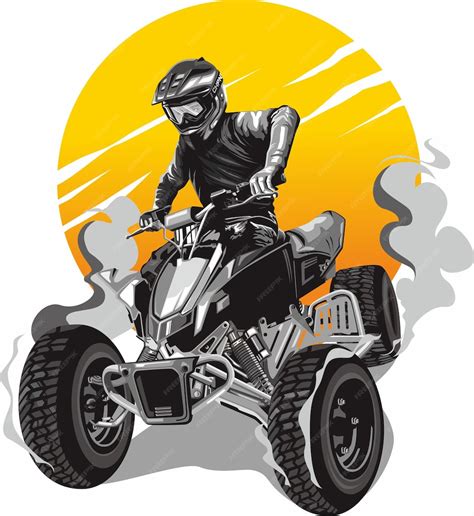 A man on a atv with a yellow background | Premium Vector