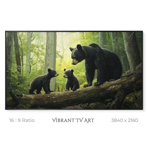 Black Bear TV Art, Bear Cubs Painting for TV, Bear Frame Tv Art, Spring ...