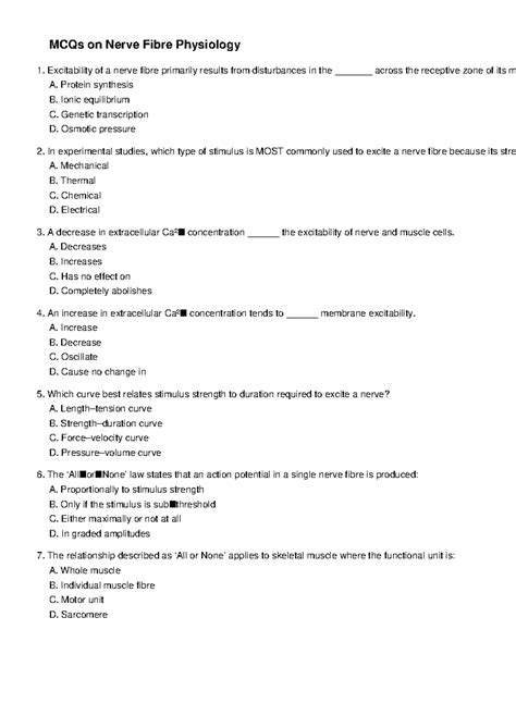 MCQs on Nerve Fibre Physiology - Course Code: NFP 101 - Studocu