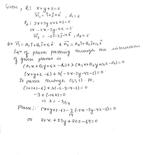 Find the equation of the plane passing through the intersection of the ...