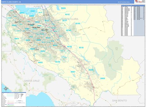 Santa Clara County, CA Zip Code Wall Map Basic Style by MarketMAPS ...
