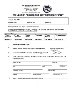 Fillable Online dhmh maryland Pharmacy Non resident Application PDF ...