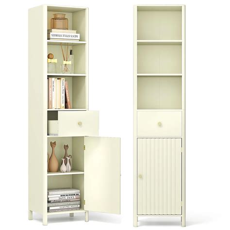 GAINOOM 170cm Tall Bathroom Beige Cabinet Narrow Floor Cabinet w ...