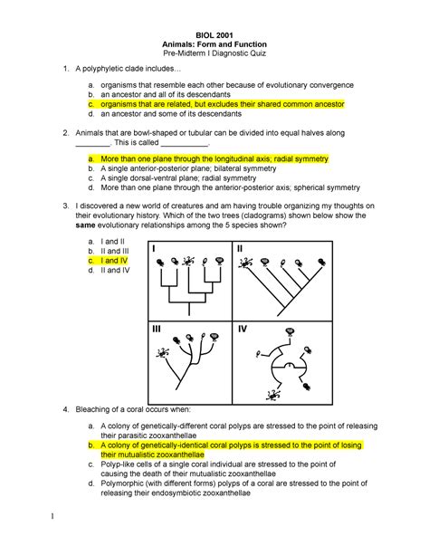 BIOL 2001 .diagnostic.quiz1.2020.marking.key - BIOL 2001 Animals: Form ...