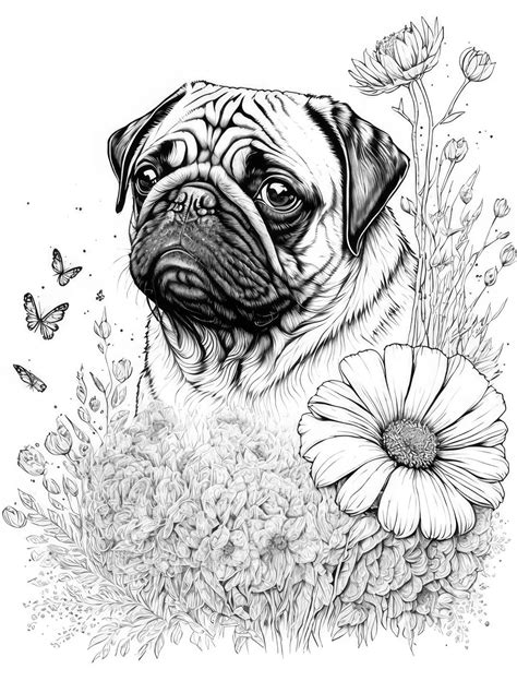 Pug Coloring Sheet, AI Generated Coloring Page of A Pug Dog With ...