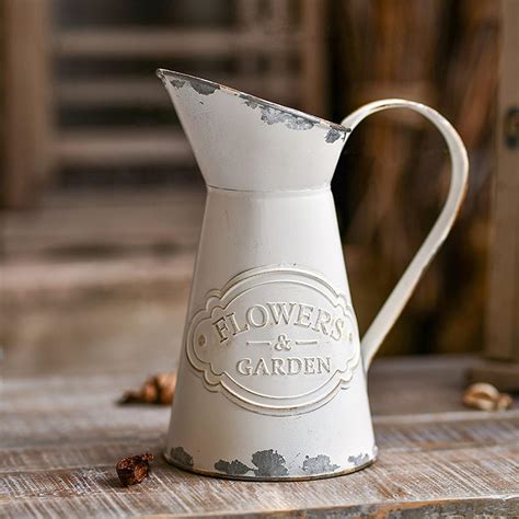 Buy JSY-UP Rustic Metal Flower Vase, White Shabby Chic Vintage ...