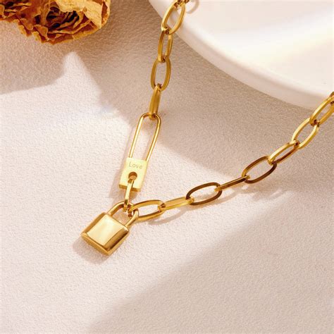 Buy Gold-Plated Anti Tarnish Lock Inspired Rope Chain Necklace in Bulk ...