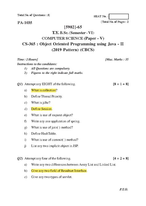 CS-365 Final Exam: Java OOP Concepts & Programs - Semester VI - Studocu