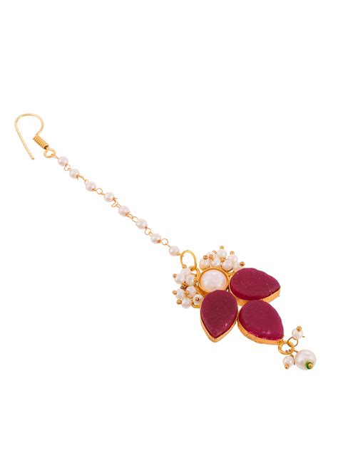Buy Gold Plated Red Pearl Maang Tikka - Head Jewellery for Women Online ...