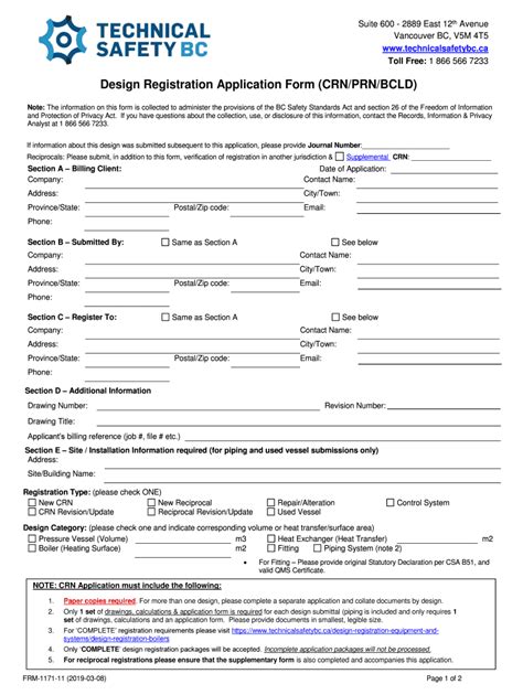 Design Registration Application Form (CRN/PRN/BCLD) - Blank Fillable ...