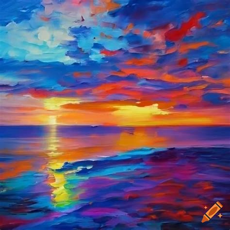 Vibrant sunset over a wild sea oil painting on Craiyon