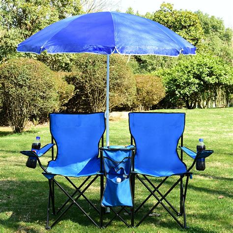 Costway Portable Folding Picnic Double Chair W/Umbrella Table Cooler ...
