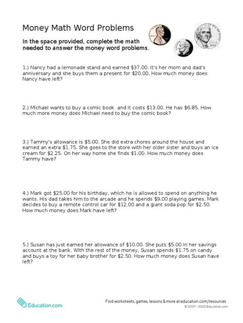 Image result for Money Math Problems Free