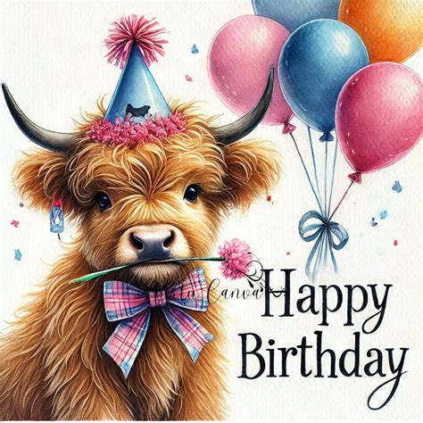 Highland Cow Happy Birthday Images, Bundle 16, Birthday PNG, Highland Cow Watercolor Clipart ...