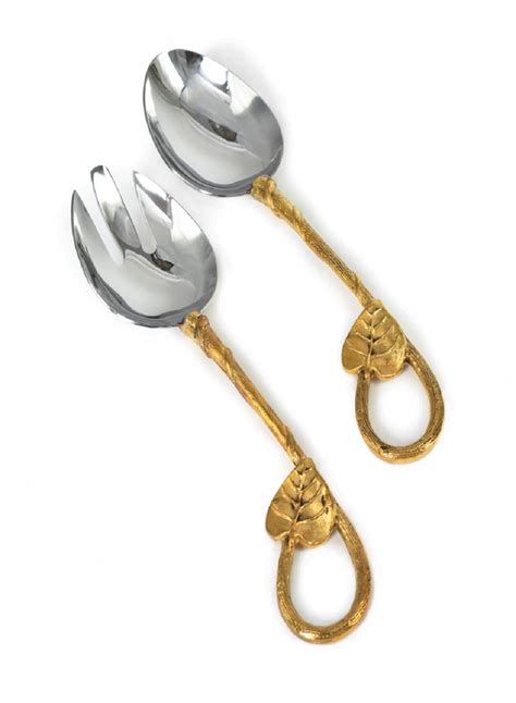 Serene Spaces Living Regal Gold Leaf Salad Server, Set of 2 with 1 ...
