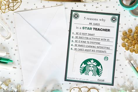 Starbucks Teacher Gifts (with Free Printables Gift Card Holder!)