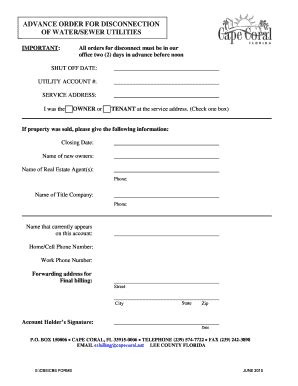 Utility Disconnect Form - City Of Cape Coral - Capecoral - Fill and ...