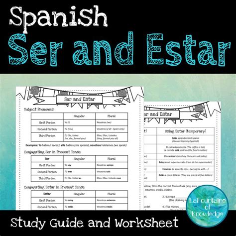 Spanish Verbs Ser and Estar Study Guide and Worksheet | Verb ser, Study ...