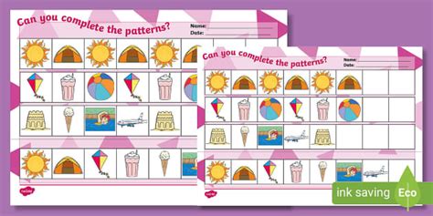 Summer Differentiated Complete the Pattern Worksheets - seasons