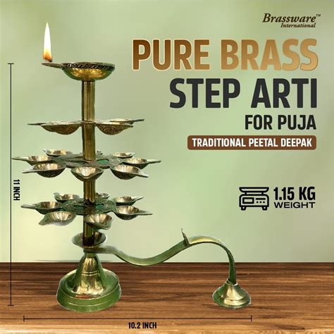 Buy Pure Brass 6 Step Aarti for Puja | Home Office Festival Pooja Gift ...