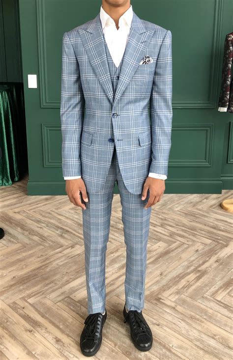 Pin by Stephanie Code on Fashion | Blue check suit, Blue plaid suit ...