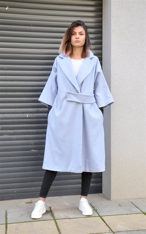 Light Blue Wool Coat, Fashionable Coat, Plus Size Custom Made Coat ...
