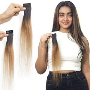 Thick Lengths 100% Natural Human Hair Clip In Color Streaks For Women ...