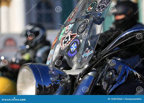 Motorcycle Windshield with Stickers Closeup Editorial Photo - Image of building, comb: 154818566